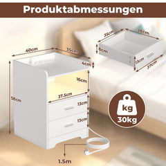 SWANEW Nachttisch Ablagen, mit Steckdose & LED-Lichtern, Beistelltisch Schubfächer