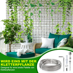 SWANEW Rankhilfe, Edelstahl Drahtseil, , Rankseilsystem Set 12M, mit Wandhaltern und 3mm Stahlseil, für Kletterpflanzen