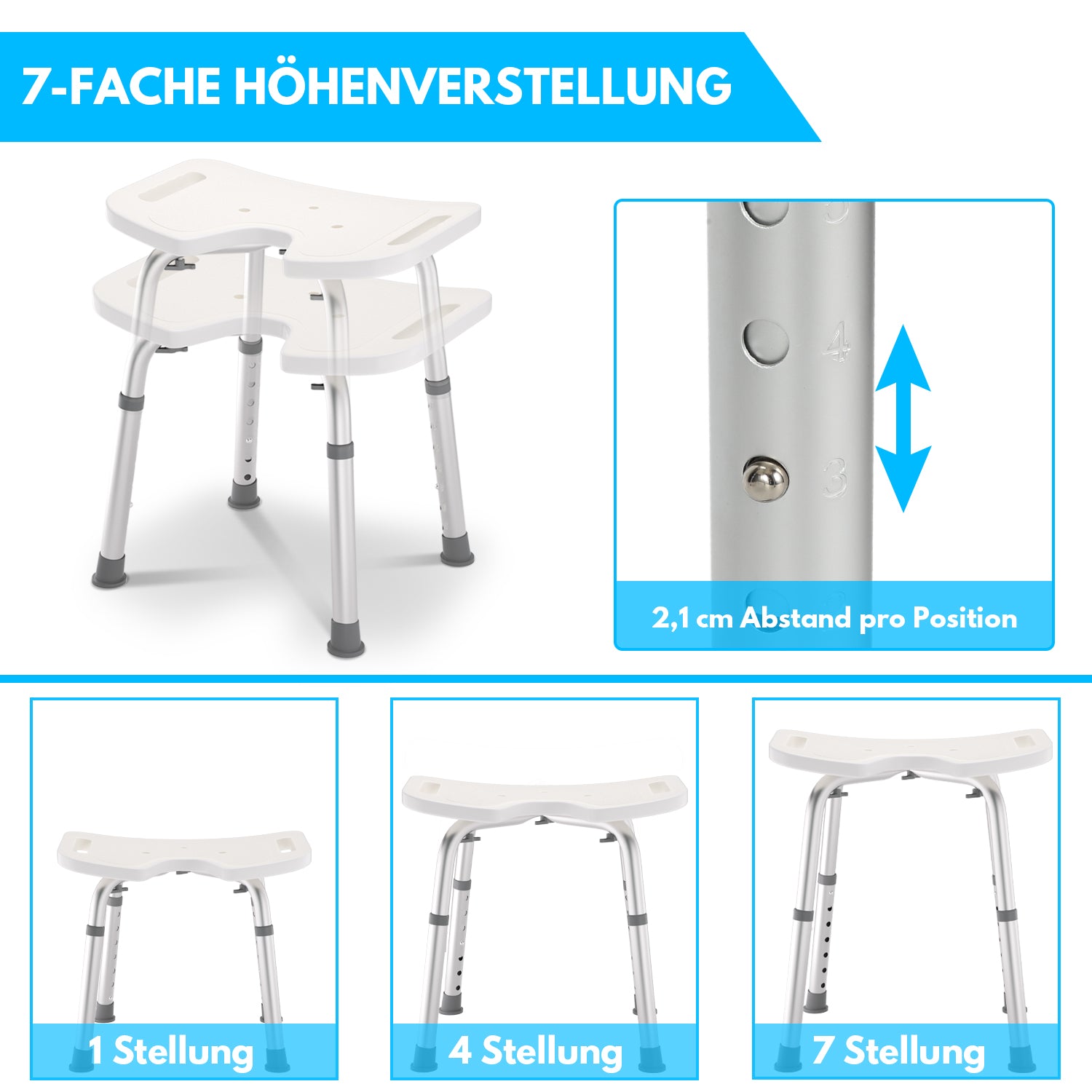 Duschhocker Duschstuhl Höhenverstellbar 41-56 cm