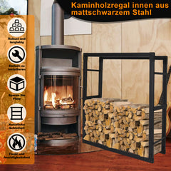 SWANEW Kaminholzregal innen metall Brennholzregal für innen außen, Kaminholzständer, Holzstapelhilfe, Schwarz