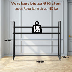 SWANEW Getränkekistenregal, für 6 Kästen, Stabilität Getränkekistenhalter, Getränkeregal, Platzsparendes Bierkistenregal, Freistehend Kistenständer