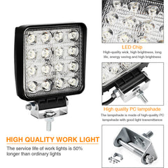 SWANEW 48W LED Arbeitsscheinwerfer, IP67 Wasserdicht Rechteck Zusatzscheinwerfer, 12V 6500K LED Scheinwerfer, Rückfahrscheinwerfer