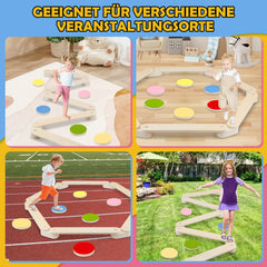 SWANEW Schwebebalken aus Holz, Balancierbalken mit 6 Balanciersteine, fĂŒr Indoor und Outdoor, Spielzeug fĂŒr Balance-Koordination, Mit Aufbewahrungstasche, geeignet fĂŒr Kinder im Alter von 3-7 Jahren