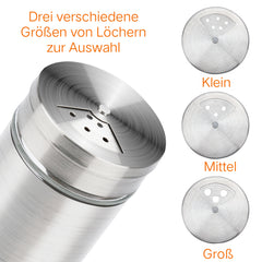SWANEW Gewürzstreuer, Edelstahl Gläser Gewürz, Streuer Dosen, Glas Box 12er Set