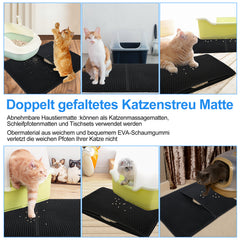 SWANEW Katzenklo Matte, 78 x 60 cm Katzenstreu Matte Waben Design Doppelte Schichte Entwurf Bienenwabe Faltbar Wasserdichte Leicht zu Reinigende Schwarz