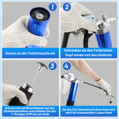 SWANEW Einhand Fettpresse mit Pistolengriff 8000PSI Handhebelfettpresse inkl. Flexschlauch und Gerades Metallrohr, Pistolenfettpresse Kompatibel mit 400g Kartusche oder Loses Fett