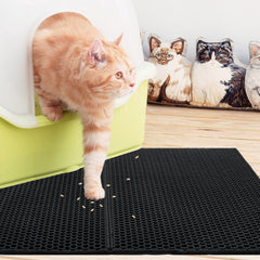 SWANEW Katzenklo Matte, 78 x 60 cm Katzenstreu Matte Waben Design Doppelte Schichte Entwurf Bienenwabe Faltbar Wasserdichte Leicht zu Reinigende Schwarz