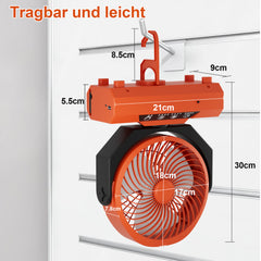 SWANEW Camping ventilator mit Haken & LED-Laterne, Tragbar 20000mAh Akku 2-in-1 Zeltventilator, 270° schwenkbar 3 Geschwindigkeiten, USB Ventilator