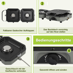 SWANEW Campingkocher 2 flammig Faltbarer Gas 4.6kw 2in1 Outdoor Gaskocher