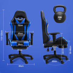 SWANEW Bürostuhl Gaming Stuhl, Ergonomischer Computerstuhl, Gaming Chair mit Fußstütze, Lendenkissen und Kopfkissen, 150 kg Belastbarkeit
