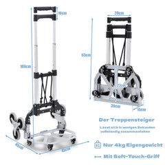 SWANEW Treppensteiger sackkarre klappbar, bis 75kg, Transportkarre extra Langer Teleskopgriff 100 cm, Aluminium treppensackkarre