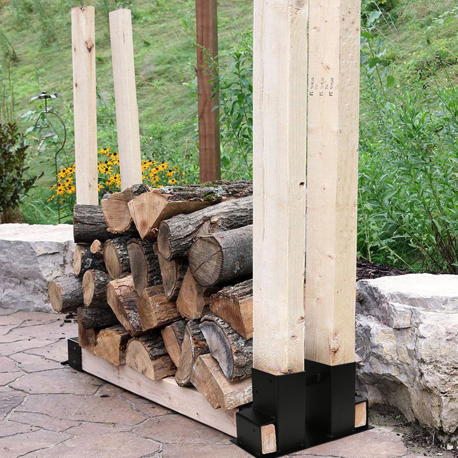 SWANEW Holzstapelhilfe, stabile Holz Stapelhilfe, Brennholz Stapelhilfe, Holzstapelhalter, Kaminholz, Gestell Holz