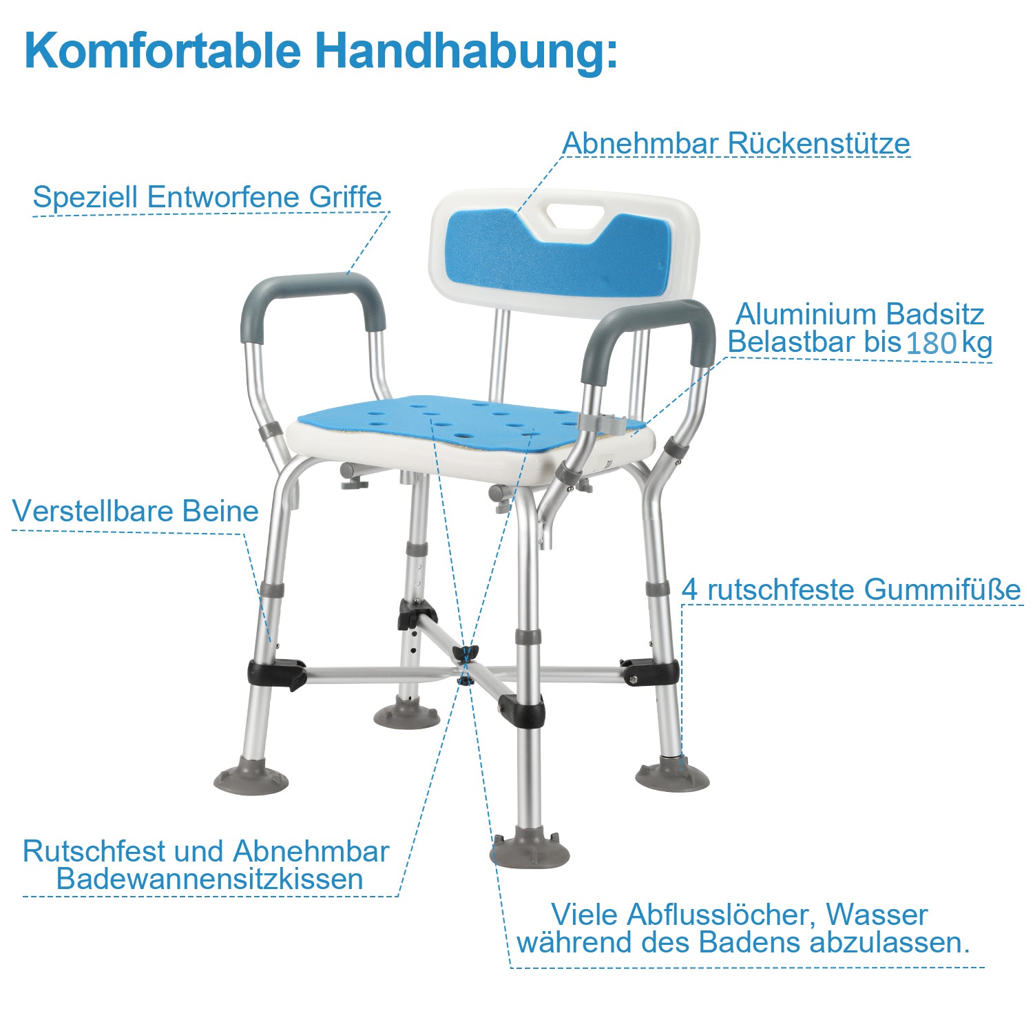 Duschhocker mit Doppelt Verstärkter Querbalken