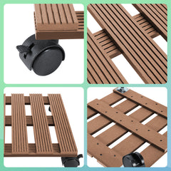 SWANEW WPC Pflanzenroller, Blumenroller mit Rollen, Kübelroller für Pflanzen, Blumentopf, Eckig 30 x 30 cm|Rund Ø 30 x 7,5 cm