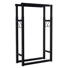 SWANEW Verstellbare Kaminholzregal, Feuerholzregal Metall, Brennholzregal mit 4 Haken