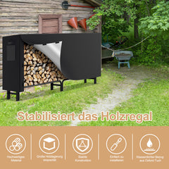 SWANEW Großes Kaminholzregal mit wasserdichter Abdeckung Feuerholzregal Metall Schwarz 244x34.5x124cm Brennholzregal für Innen- und Außenbereich Wetterfest