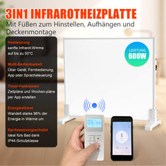 SWANEW Infrarotheizung 300W-1200W mit Thermostat, Infrarot Wandheizung mit Überhitzungsschutz, Wandheizung Elektrisch, Mobile & Energiesparend