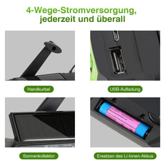 SWANEW Kurbelradio, Solar Radio, Tragbare Notfallradio 4000mAh Wiederaufladbare Powerbank Batteriebetrieben mit LED Taschenlampe & Leselicht, SOS-Alarm fĂŒr Outdoor Camping