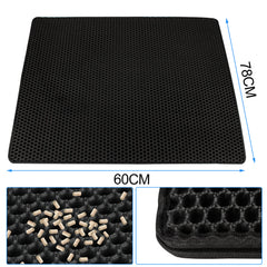 SWANEW Katzenklo Matte, 78 x 60 cm Katzenstreu Matte Waben Design Doppelte Schichte Entwurf Bienenwabe Faltbar Wasserdichte Leicht zu Reinigende Schwarz