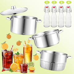 SWANEW Dampfentsafter Saftpresse Edelstahl Induktion Dampf Juicer 8 Liter Ă 26cm 8L, mit 4 BĂŒgelflasche