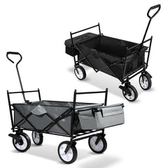 Bollerwagen Faltbar mit Dach 360 Grad drehbaren RĂ€dern, 96 L Handwagen mit Verstellbarem Griff mit Herausnehmbare Plane, Strandwagen Gartenwagen Transportwagen Bollerwagen Kinder 100KG Tragkraft