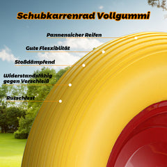 SWANEW Schubkarrenrad PU Vollgummi Reifen mit Achse 4.80 4.00-8 Ø 390mm Gummirad, pannensicher, bis 200 kg