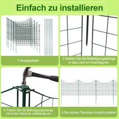 SWANEW Teichzaun Gartenzaun Metall Steckzaun Set – Gitterzaun Zaunelemente für Garten, Teichschutz & Freigehege, wetterfester & flexibler Gartenzaun