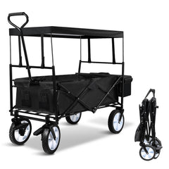 Bollerwagen Faltbar mit Dach 360 Grad drehbaren RĂ€dern, 96 L Handwagen mit Verstellbarem Griff mit Herausnehmbare Plane, Strandwagen Gartenwagen Transportwagen Bollerwagen Kinder 100KG Tragkraft