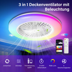 SWANEW Deckenventilator mit RGB LED Beleuchtung, 6 Geschwindigkeiten, Stufenloses Dimmen, φ49cm, Ventilator Lüfter Deckenlampe