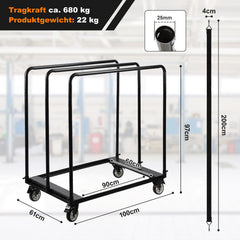 SWANEW Plattenwagen, Transportwagen, Tragkraft bis 680kg, für Gipskartonplatten, Holzplatten