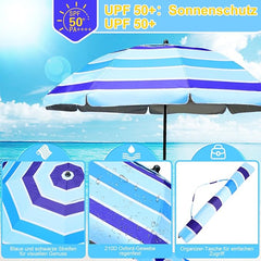 SWANEW Strandschirm Schirm Balkon Strand Terassenschirm 213cm Camping Sonnenschirm mit Tisch&Haken&Tragetasche