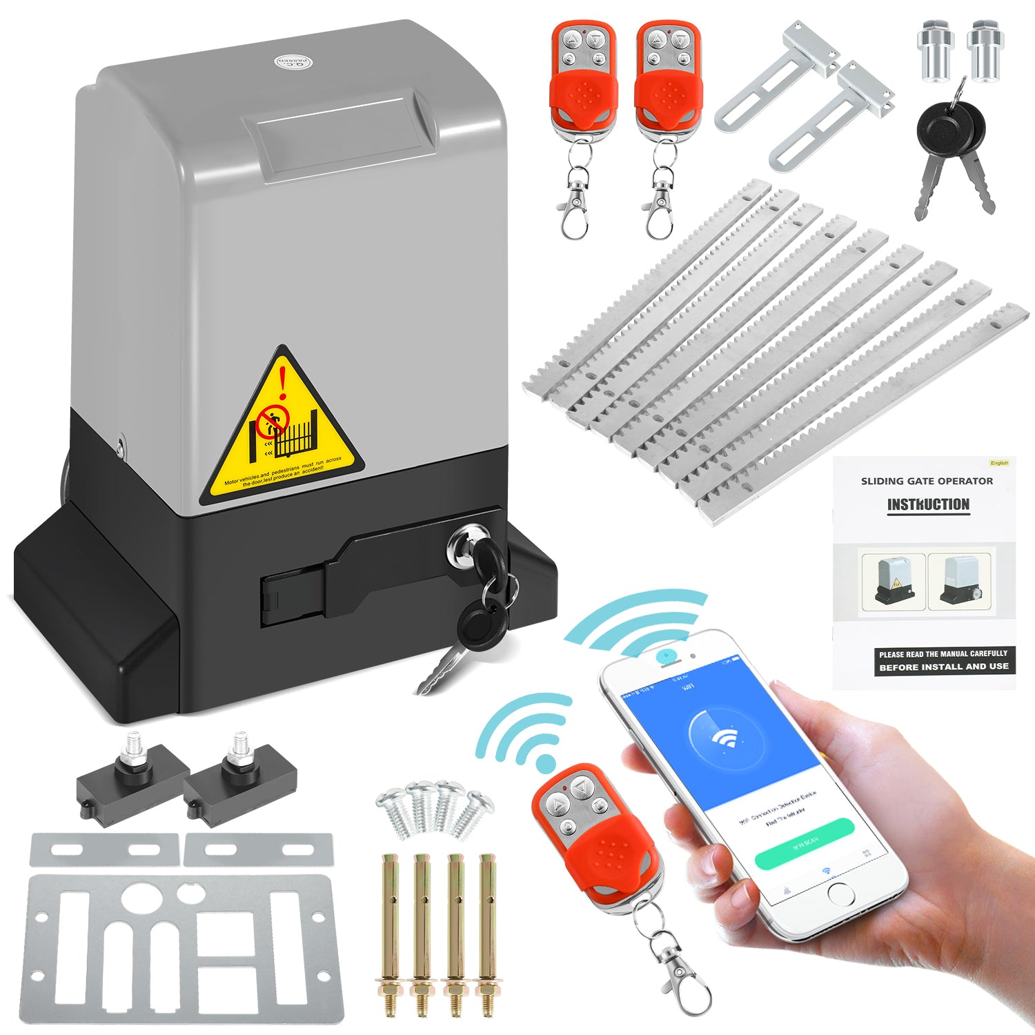 SWANEW Schiebetorantrieb Elektrischer 370W/550W, Smart WiFi Bluetooth-Steuerung Toröffner, Torantrieb, Garagentorantrieb bis 800kg/1200kg