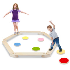 SWANEW Schwebebalken aus Holz, Balancierbalken mit 6 Balanciersteine, fĂŒr Indoor und Outdoor, Spielzeug fĂŒr Balance-Koordination, Mit Aufbewahrungstasche, geeignet fĂŒr Kinder im Alter von 3-7 Jahren