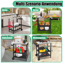 SWANEW Grillwagen, Grilltisch Höhenverstellbar, BBQ Arbeitsfläche, auf Rädern