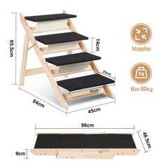 SWANEW Hundetreppe, Hunderampe, 2 in 1 Faltbar Haustiertreppe Hundetreppen, Bis 80kg