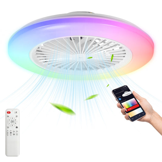 SWANEW Deckenventilator mit RGB LED Beleuchtung, 6 Geschwindigkeiten, Stufenloses Dimmen, φ49cm, Ventilator Lüfter Deckenlampe