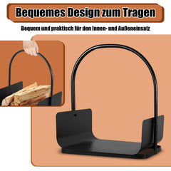 SWANEW Feuerholzablage Tragbarer Kaminholzkorb mit Griff Kompakter Kaminholzregal 40x30x46cm