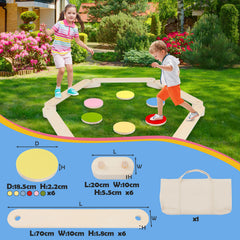SWANEW Schwebebalken aus Holz, Balancierbalken mit 6 Balanciersteine, fĂŒr Indoor und Outdoor, Spielzeug fĂŒr Balance-Koordination, Mit Aufbewahrungstasche, geeignet fĂŒr Kinder im Alter von 3-7 Jahren