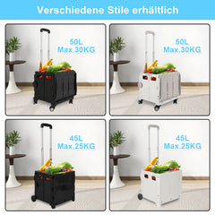 SWANEW Einkaufstrolley Klappbar, Transport Trolley, mit neigbarer Teleskopgriff & Deckel 45L/50L