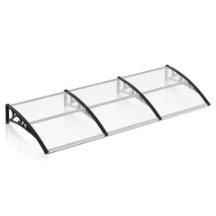 SWANEW Vordach für Haustür 100 x 300cm, 5 mm Überdachung Haustür aus Aluminium und Polycarbonat, Transparentes Pultbogenvordach, Pultvordach, Türdach für draußen Regenschutz