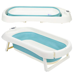SWANEW Faltbare Baby Badewanne Babywanne mit Thermometer, Badekissen, Haarwaschbecher, babybadewanne, Babybadewanne mit gestell ab 0-3 Jahre