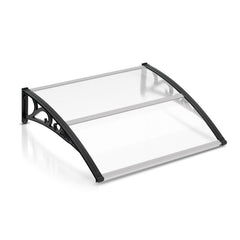 SWANEW Vordach für Haustür 100 x 300cm, 5 mm Überdachung Haustür aus Aluminium und Polycarbonat, Transparentes Pultbogenvordach, Pultvordach, Türdach für draußen Regenschutz