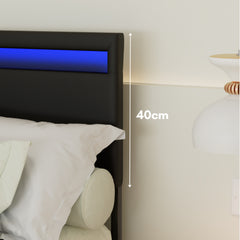 SWANEW Bettgestell mit LED Beleuchtung, bettgestell mit Kopfteil, Stabiler Holzlattenrost + gute Qualität Leder, Matratze nicht im Lieferumfang enthalten