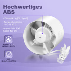 SWANEW Badlüfter Fan Rohrventilator 100mm mit Rückstauklappe Badezimmerlüfter Bad Rauchabzug Ventilator 130m³/h Rohrlüfter