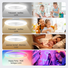 SWANEW Deckenventilator mit RGB LED Beleuchtung, 6 Geschwindigkeiten, Stufenloses Dimmen, φ49cm, Ventilator Lüfter Deckenlampe