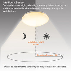 SWANEW LED Deckenlampe mit Bewegungsmelder Deckenleuchte mit Tageslichtsensor Warmweiss 12W 960 Lumen Ø24 cm