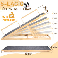 SWANEW Hunderampe 120cm lang, Hundetreppe aus Holz, Haustierrampe für kleine große Hunde und Katzen, rutschfeste klappbar, bis zu 90KG Tragkraft
