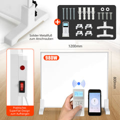 SWANEW Infrarotheizung 300W-1200W mit Thermostat, Infrarot Wandheizung mit Überhitzungsschutz, Wandheizung Elektrisch, Mobile & Energiesparend