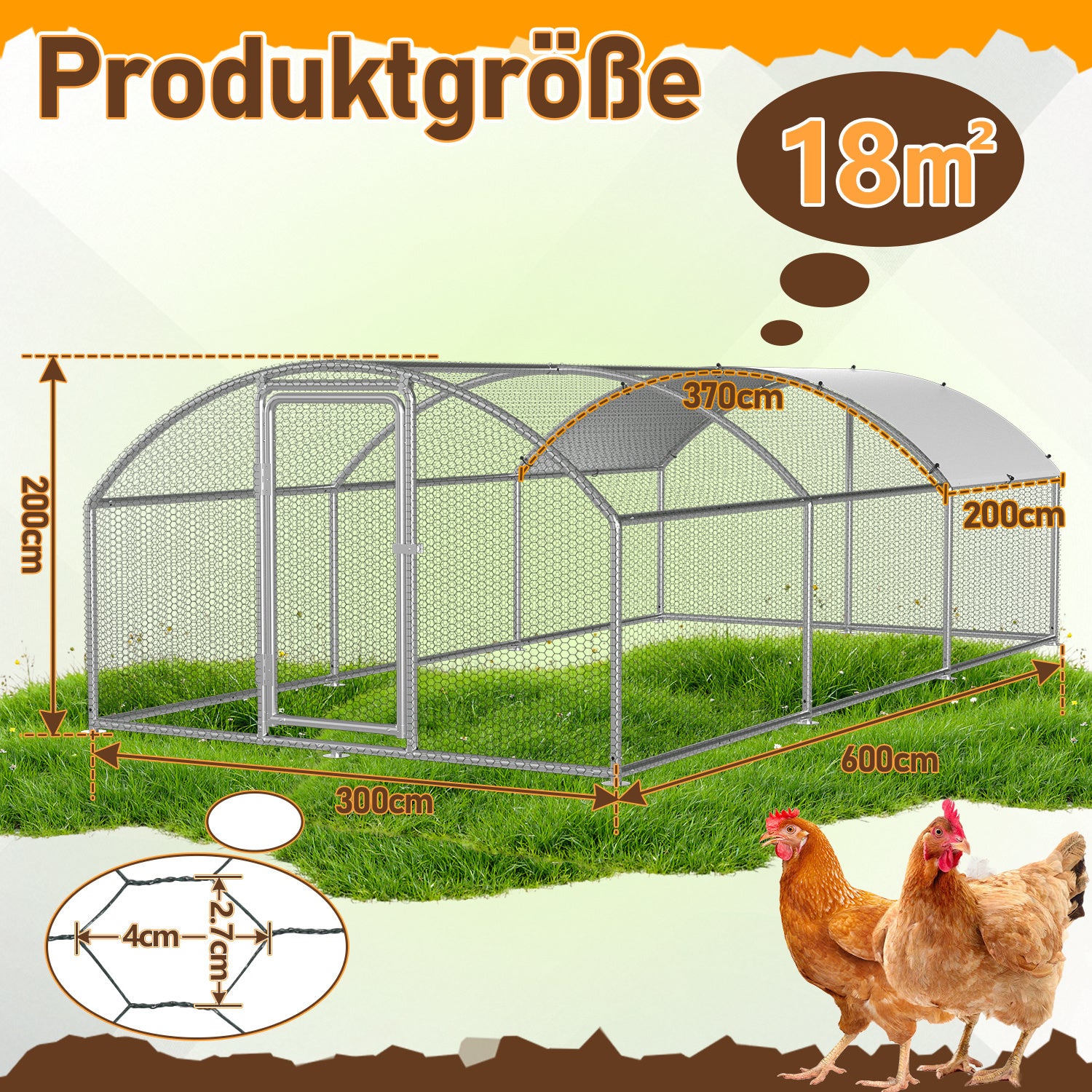Hühnerstall Freilaufgehege 3x6x2m Kuppel Dach