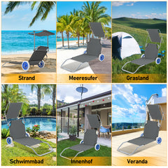 SWANEW Sonnenliege Alu mit 2 RĂ€dern klappbar Strandliege Gartenliege